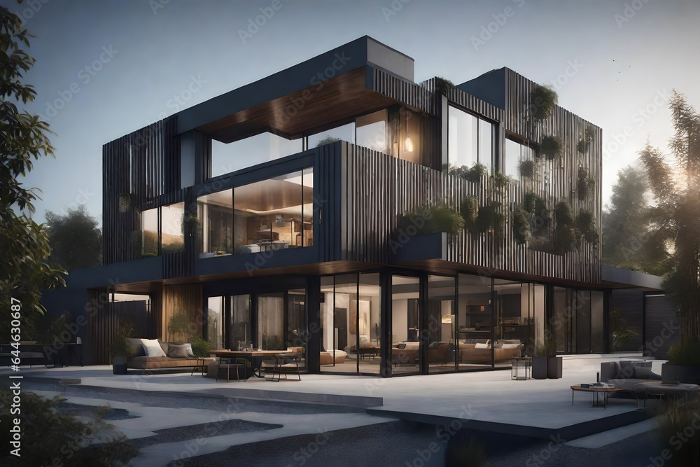 architectural photorealistic rendering of a stylish House boutique and industry - AI Generative