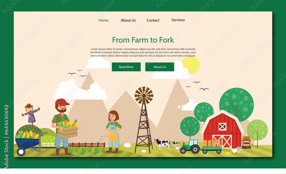 Fototapeta premium Free vector flat agricultural landing page web template