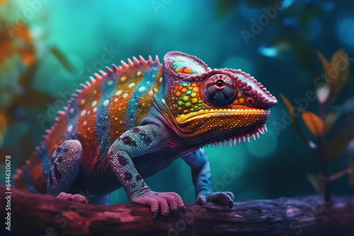Vászonkép Lizard chameleon on colorful background