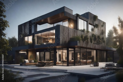 architectural photorealistic rendering of a stylish House boutique and industry - AI Generative