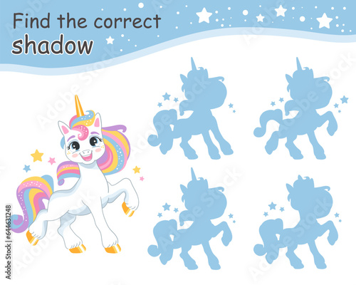 Find correct shadow magic white unicorn blue shadows vector