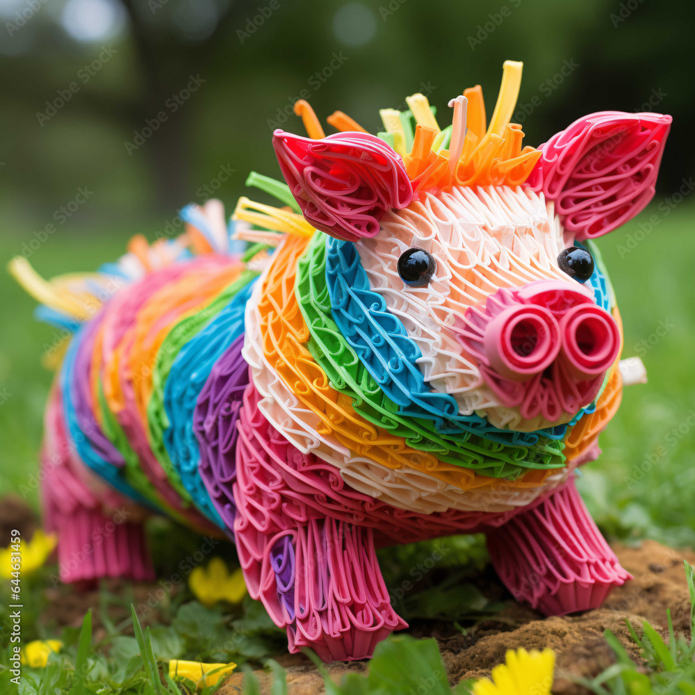 Obraz premium Colorful pig made from elastic bands