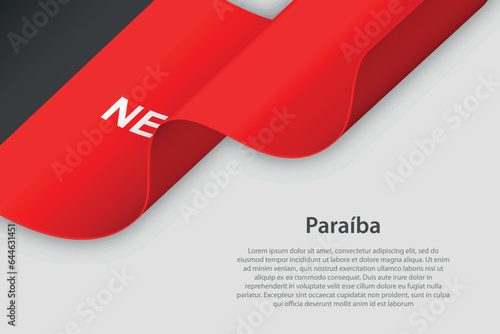 3d ribbon with flag Paraiba. Brazilian state. isolated on white background