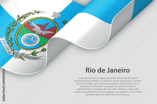 3d ribbon with flag Rio de Janeiro. Brazilian state. isolated on white background