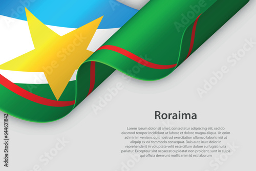 3d ribbon with flag Roraima. Brazilian state. isolated on white background photo