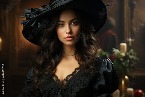 girl, woman, lady, woman in 1830s style. black dress, hat, elegant look, rich, luxe, luxury. old style, beatiful view, graceful old fashioned, 1800 1900