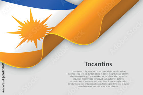 3d ribbon with flag Tocantins. Brazilian state. isolated on white background