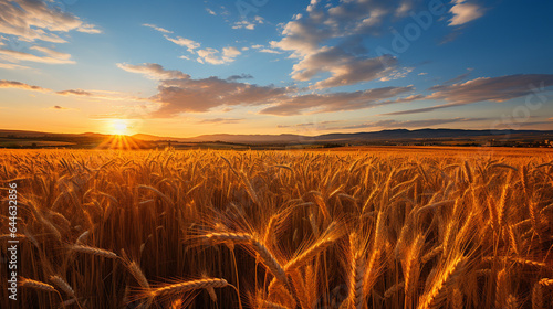 field of golden wheat at sunset