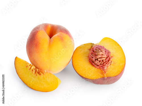 Ripe peaches isolated on white background
