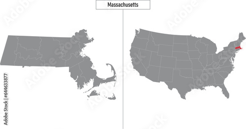 map of Massachusetts state of United States and location on USA map