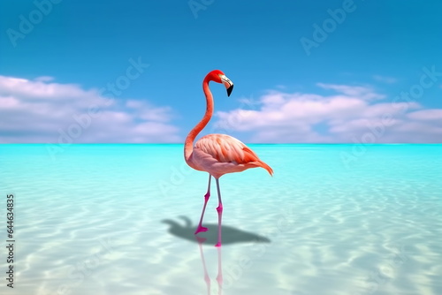 One flamingo standing peacefully alone in the water