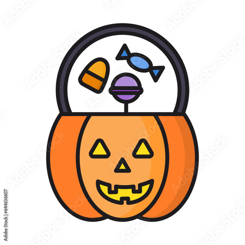 
Halloween pumpkin basket. Jack o lantern Bowl. Flat style vector illustration,bisa diedit.
 photo