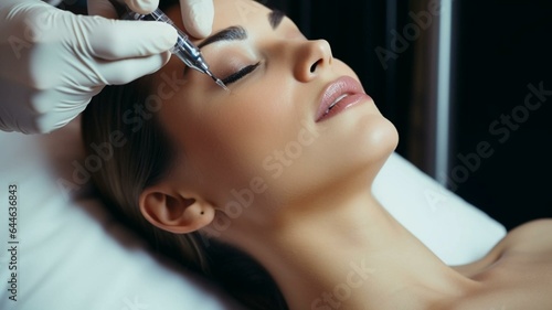 Eye injectable filler being injected into woman's skin