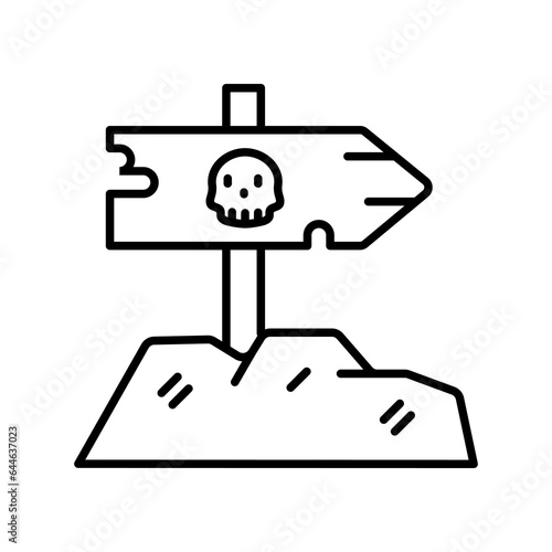 wooden signboard icon with skull symbol,halowen party,isolated on white background.