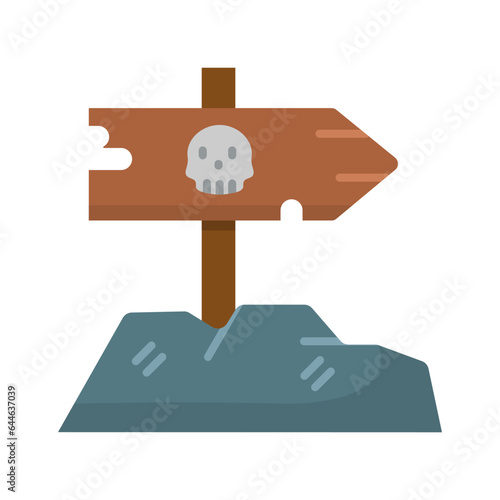 wooden signboard icon with skull symbol,halowen party,isolated on white background.