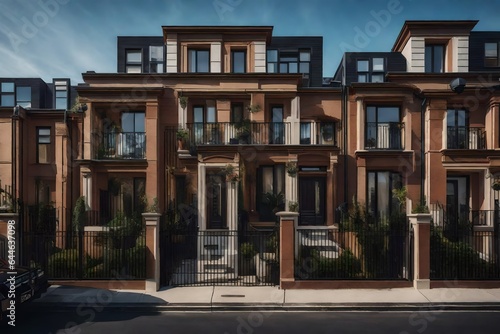 The unique character of a townhouse's exterior, with custom-built architectural elements 