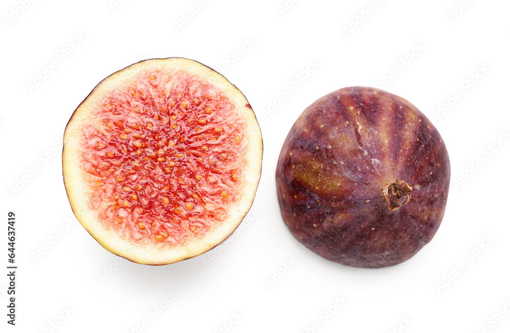 Fototapeta premium Fresh ripe figs on white background