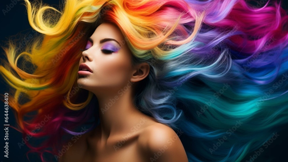 portrait of a woman with rainbow hairstyle
