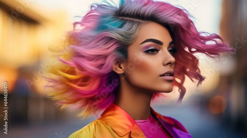 portrait of a woman with rainbow hair