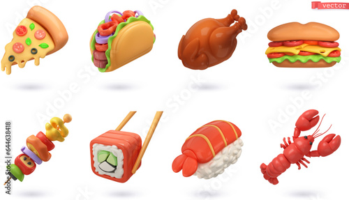 Food 3d vector cartoon icon set