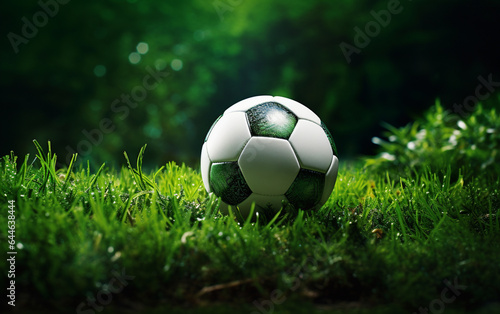 Football  juicy green grass and soccer ball