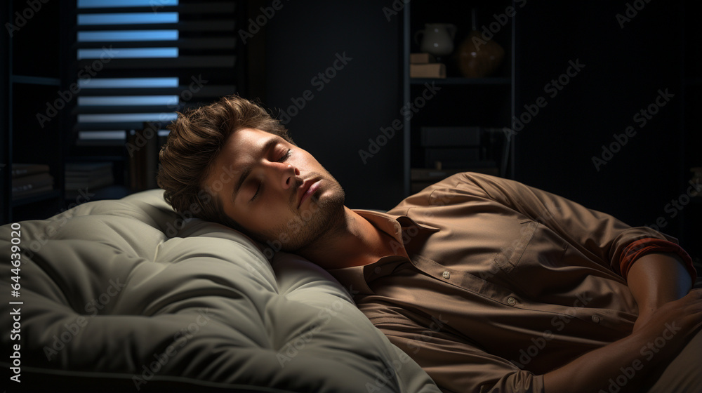 handsome young man sleeping in bed at home handsome young man sleeping in bed at home