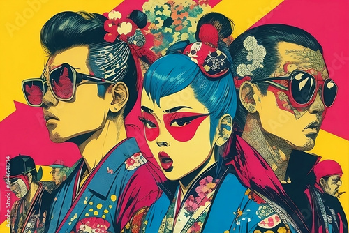 Asian gang concept pop art, Mafia