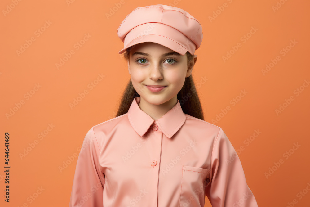 Young girl wearing pink shirt and pink hat. This image can be used to depict cheerful and playful child in various settings. Young girl wearing pink shirt and pink hat. This image can be used to depict cheerful and playful child in various settings.