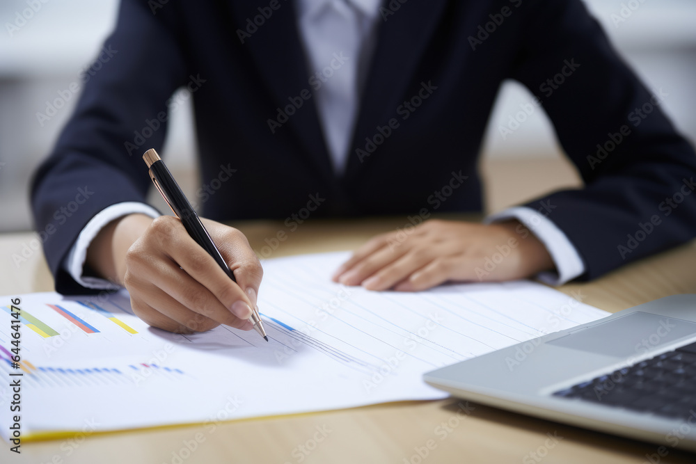Professional woman in business suit writing on piece of paper. Suitable for business presentations, office work, or educational materials. Professional woman in business suit writing on piece of paper. Suitable for business presentations, office work, or educational materials.