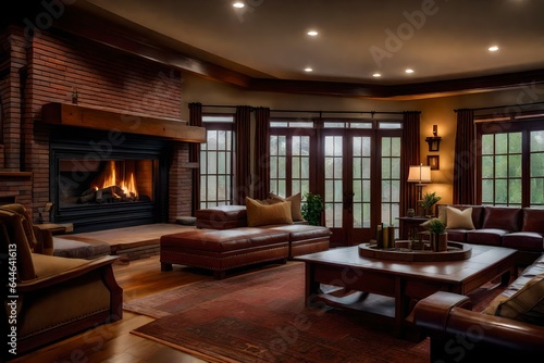 Wallpaper Mural The welcoming ambiance of a Craftsman-style living room, with a brick fireplace and built-in seating  Torontodigital.ca