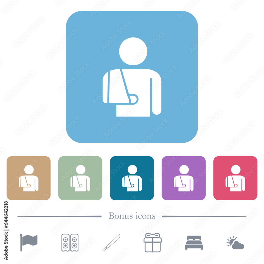 Plastered arm flat icons on color rounded square backgrounds Plastered arm flat icons on color rounded square backgrounds