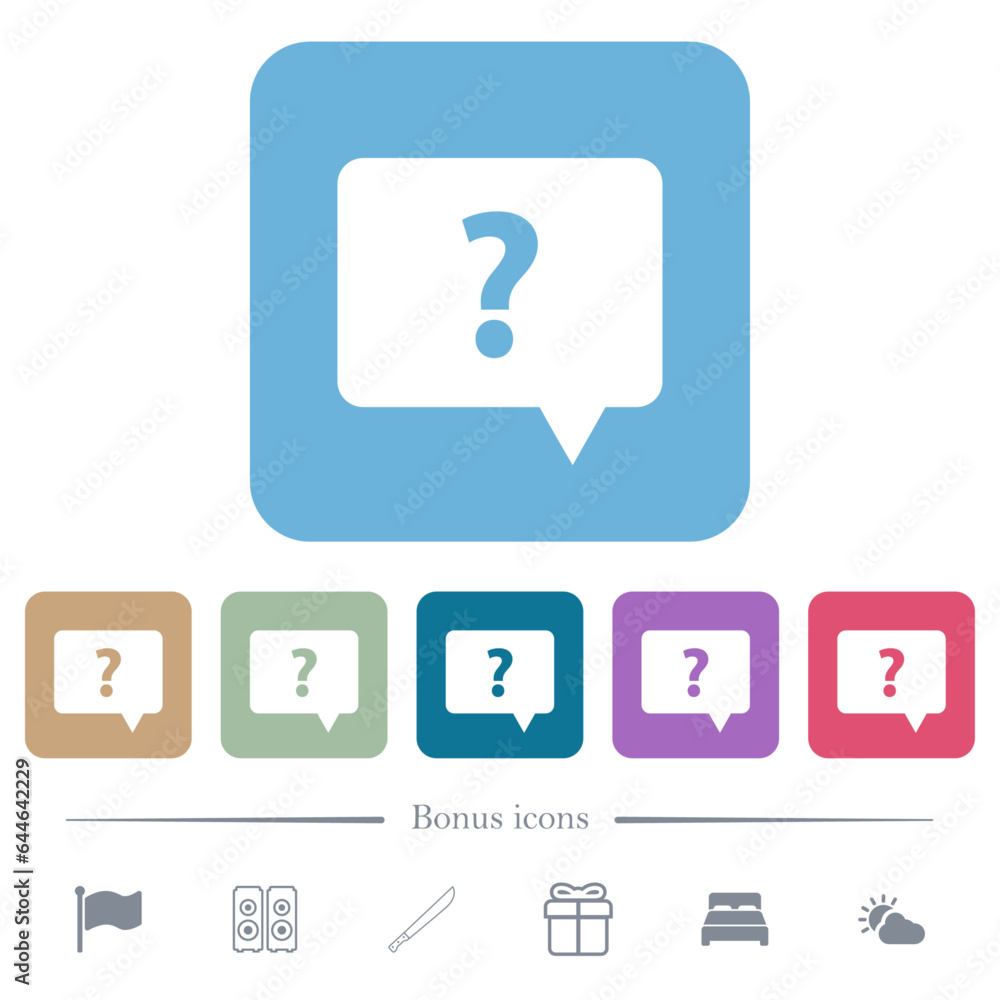 Rounded square help chat bubble solid flat icons on color rounded square backgrounds Rounded square help chat bubble solid flat icons on color rounded square backgrounds