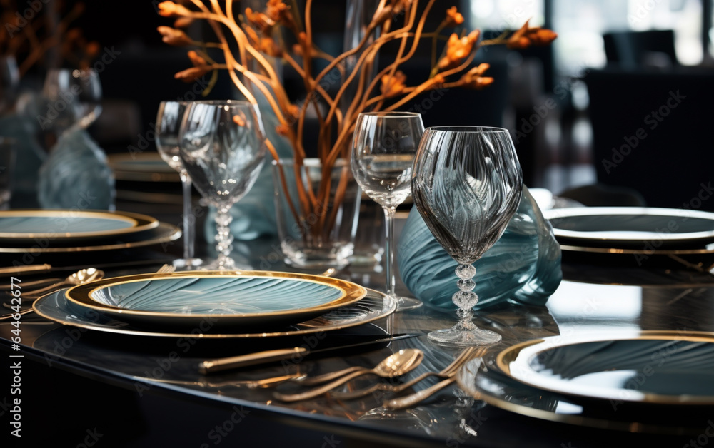 Luxury tableware beautiful table setting in restaurant Luxury tableware beautiful table setting in restaurant