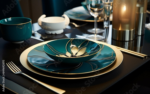 Luxury tableware beautiful table setting in restaurant photo