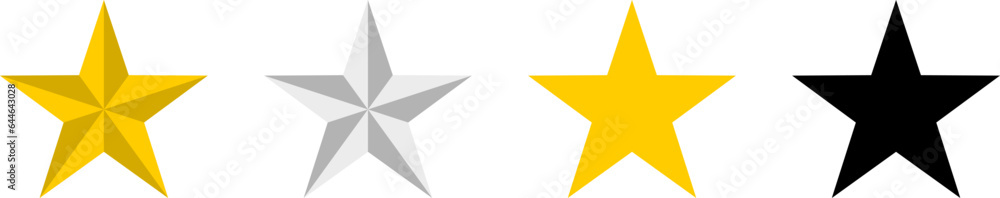 Set of Shaded Golden Silver and Monochrome Black Review or Feedback Star Icon. Vector Image. Set of Shaded Golden Silver and Monochrome Black Review or Feedback Star Icon. Vector Image.