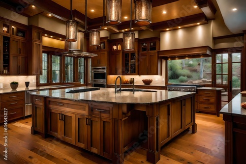 The craftsmanship of a Craftsman kitchen  with custom cabinetry and warm  earthy tones 