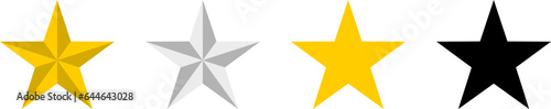 Set of Shaded Golden Silver and Monochrome Black Review or Feedback Star Icon. Vector Image.