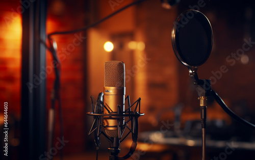 Modern professional microphone in recording studio