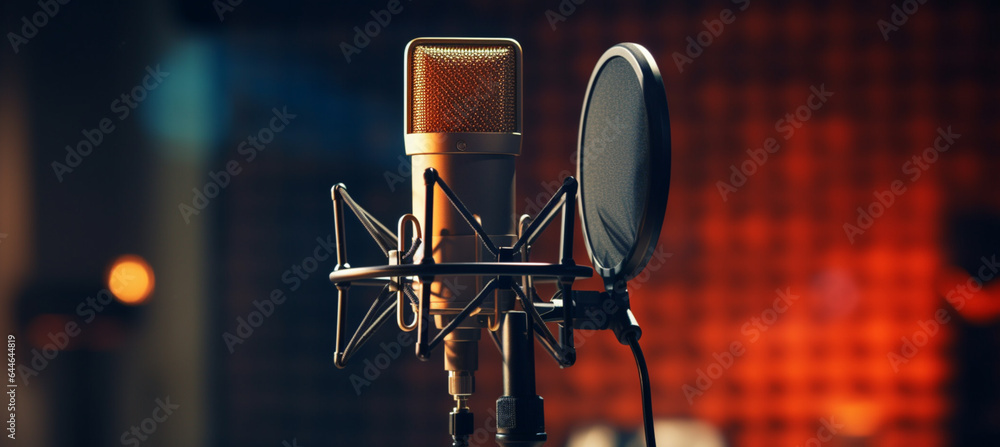 Modern professional microphone in recording studio Modern professional microphone in recording studio