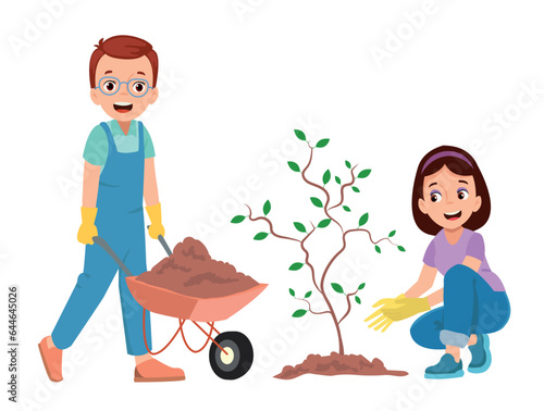 planting saplings husband and wife couple