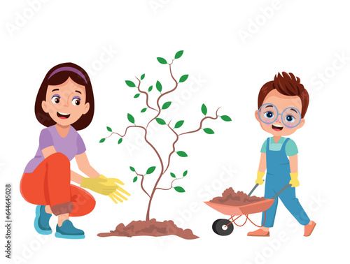 child and mother planting a sapling