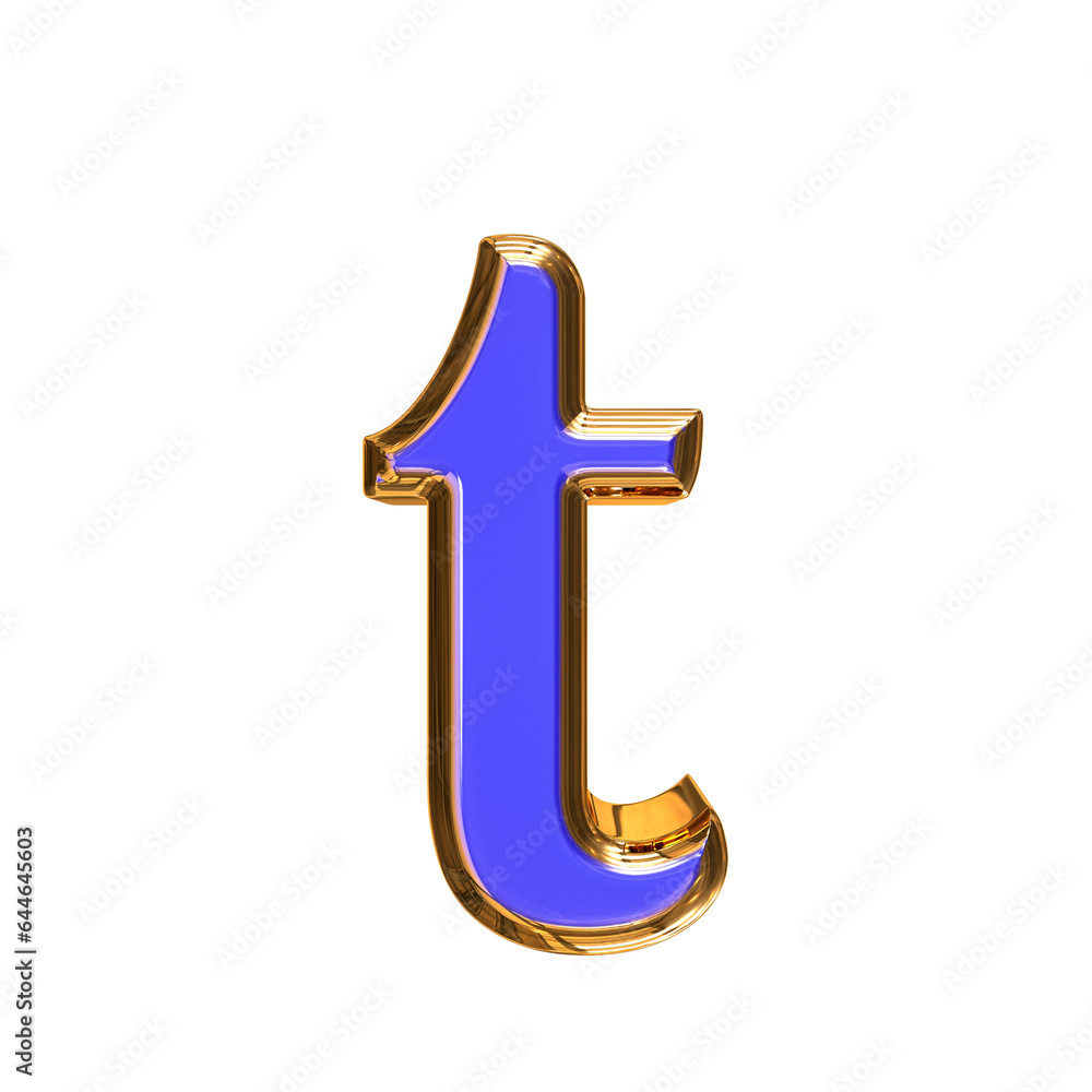 Blue symbol in a golden frame. letter t Blue symbol in a golden frame. letter t
