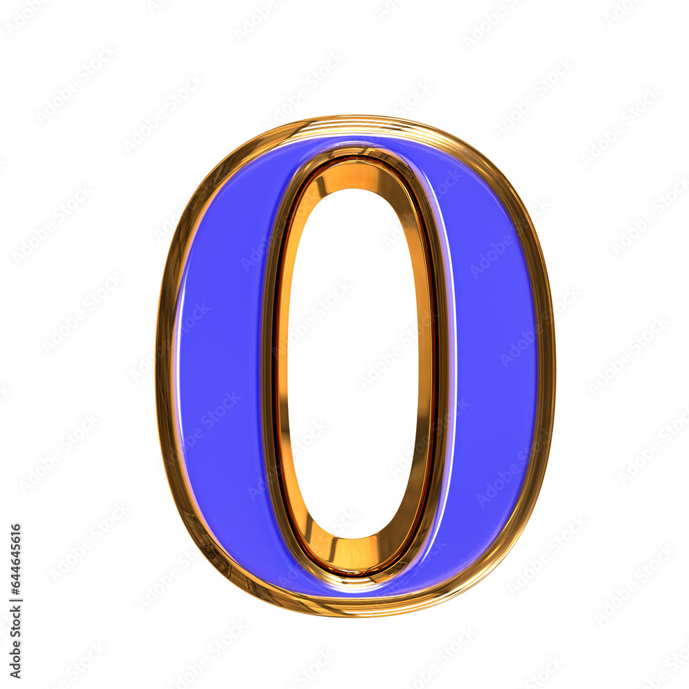 Blue symbol in a golden frame. number 0 Blue symbol in a golden frame. number 0
