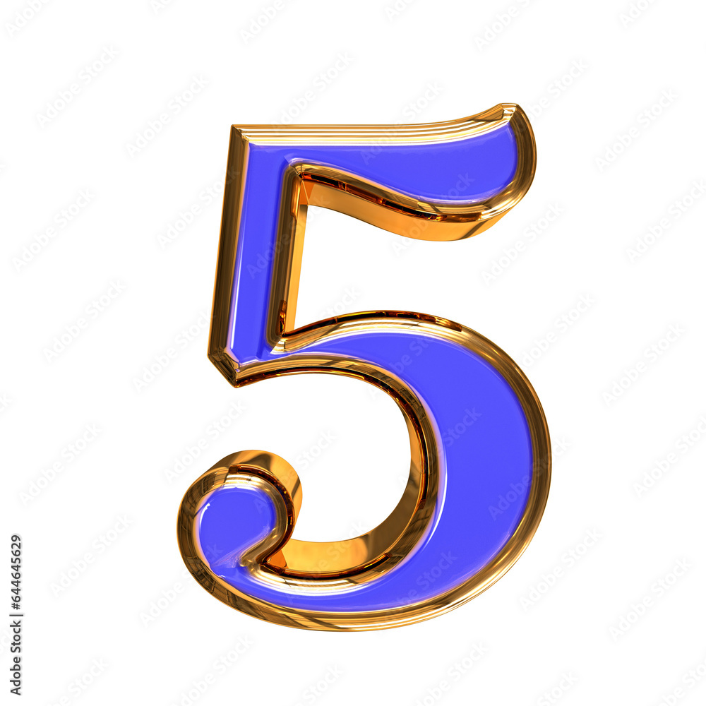 Blue symbol in a golden frame. number 5 Blue symbol in a golden frame. number 5