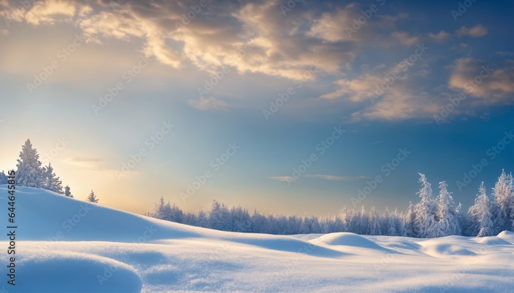 Winter snow flakes on blue sky in evening, winter snow background with snowdrifts, banner format, copy space Winter snow flakes on blue sky in evening, winter snow background with snowdrifts, banner format, copy space