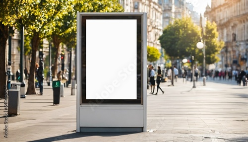 City center in daytime with blank white digital sign poster billboard mockup display