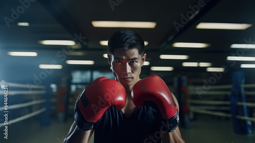 Male boxer wearing boxing gloves. Generative AI. photo