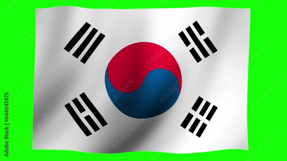 4K animation of a national flag waving in the wind ( green background for chroma key ) | South korea 4K animation of a national flag waving in the wind ( green background for chroma key ) | South korea