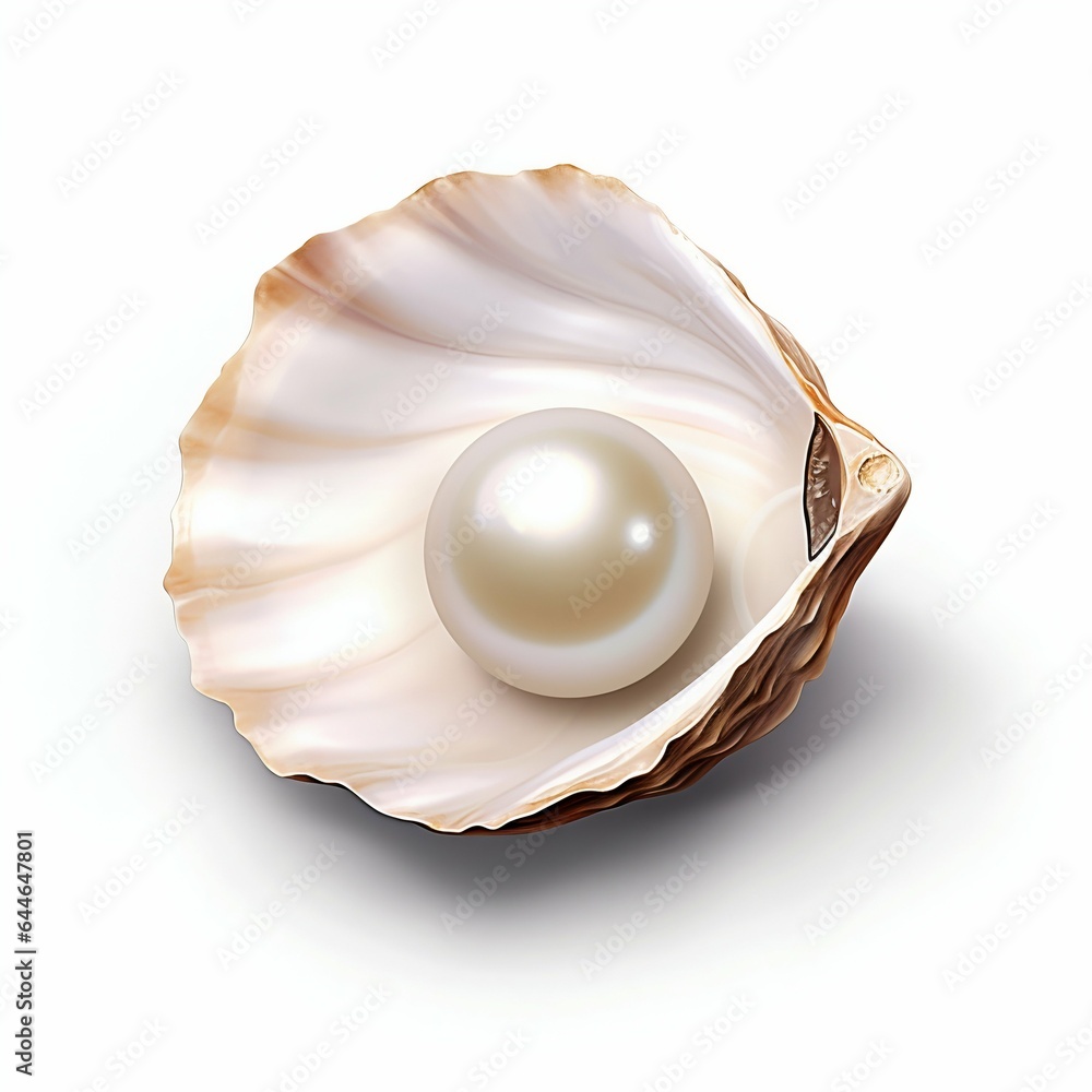 Bright Pearl Oyster Isolated on White Background. Generative ai Bright Pearl Oyster Isolated on White Background. Generative ai
