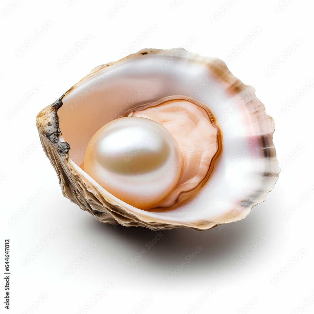 Bright Pearl Oyster Isolated on White Background. Generative ai Bright Pearl Oyster Isolated on White Background. Generative ai